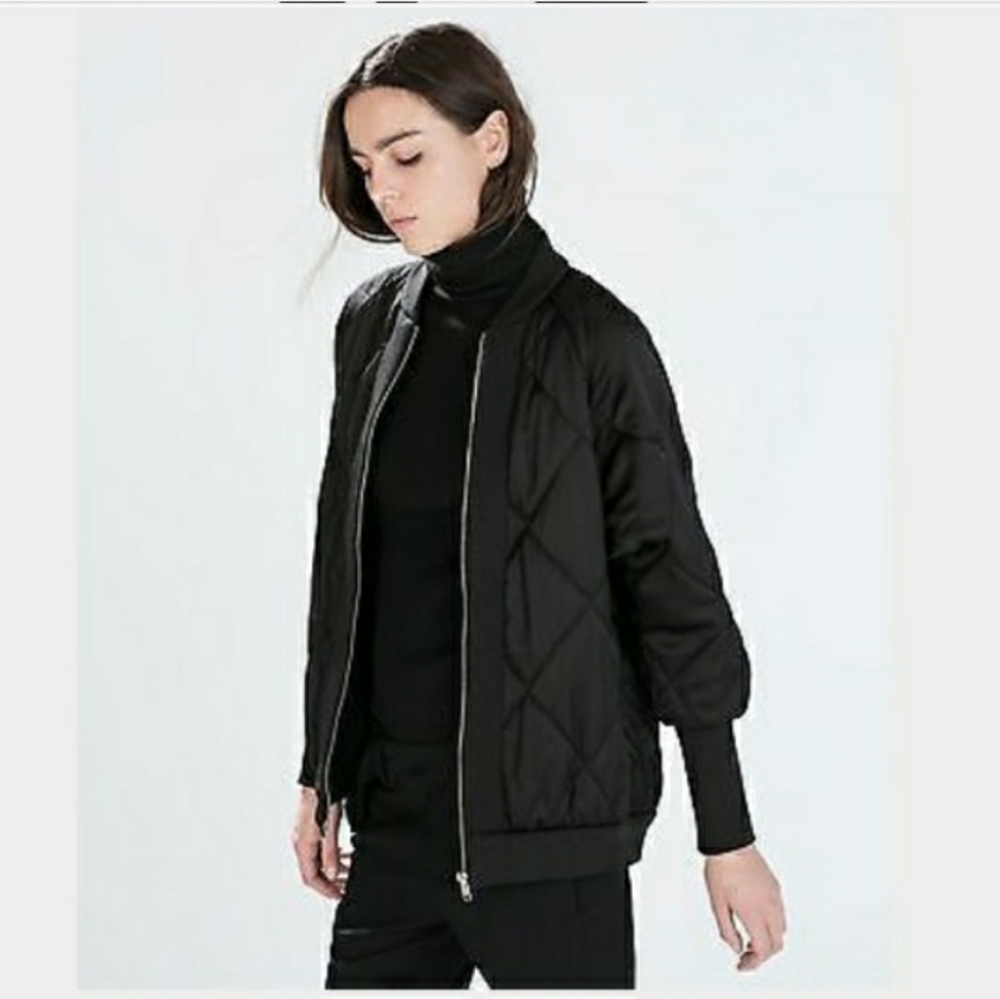NWT Zara oversized quilted bomber jacket black M